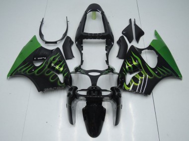 2000-2002 Black with Green Flame Kawasaki Ninja ZX6R Fairings