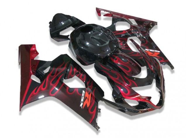 2004-2005 Black Red Flames Suzuki GSXR 600/750 Fairings