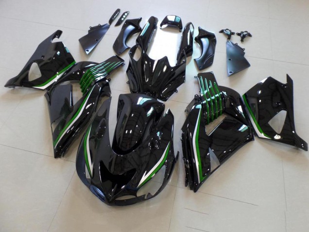 2006-2011 Glossy Black with Green Line Kawasaki Ninja ZX14R Fairings