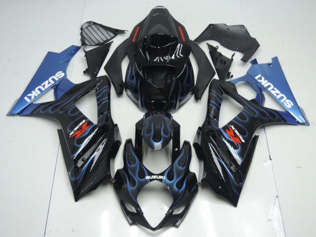 2007-2008 Black Blue Flame Suzuki GSXR 1000 Fairings