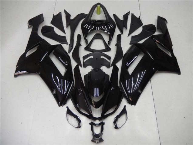 2007-2008 Glossy Black Kawasaki Ninja ZX6R Injection Fairing Kit