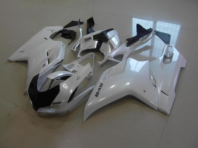 2007-2012 Pearl White Black Stripe Ducati 848 1098 1198 Fairings