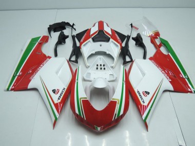 2007-2012 White and Red with Green Stripe Ducati 848 1098 1198 Fairings