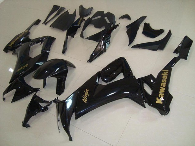 2008-2010 Glossy Black with Gold Sticker Kawasaki Ninja ZX10R Fairings