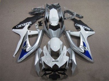 2008-2010 Silver Blue White Suzuki GSXR600 Fairings